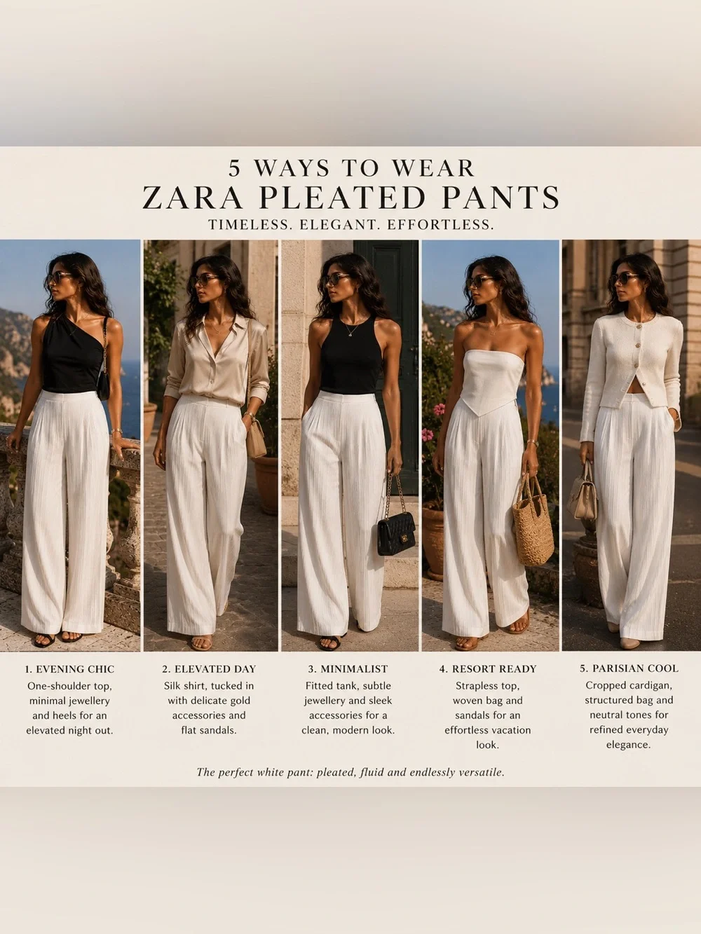 Zara White Pleated Wide Leg Pants NWT Quiet Luxury Resort Pants